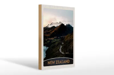 Produktbild von Holzschild Reise 20x30cm Neuseeland Gebirge Insel Stadt