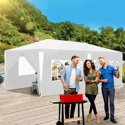 Produktbild von Hebitod 3x6m Garten Pavillon mit Seitenteilen mit Eisenrohr tragbares wasserdichtes Zelt, weiß