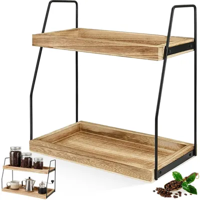 Produktbild von Holz Küchen-Organizer mit 2 Ebenen und Metallrahmen