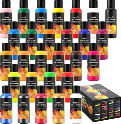 Produktbild von Famanu Airbrush Set 28 Farben 60 ml - Metallic Neon für Anfänger und Studenten