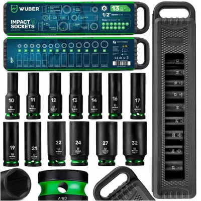 Obrázok produktu pre Sada 13 kusov nárazových hlavíc Cr-V, 1/2", 6-hranné, 10-32 mm, s kufríkom