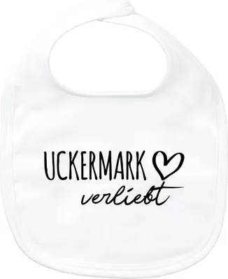 Produktbild von Huuraa Baby Lätzchen Uckermark verliebt White Klettverschluss  Baumwolle Latz Geschenkidee