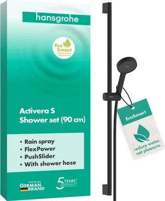 Produktbild von hansgrohe Brauseset Activera S 95 1jet EcoSmart mit Brausestange 90 cm, Mattschwarz, 1 Stk.