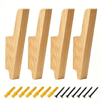 4er-Set Eichenholz-Garderobenhaken, Wandmontage, 13,6 cm