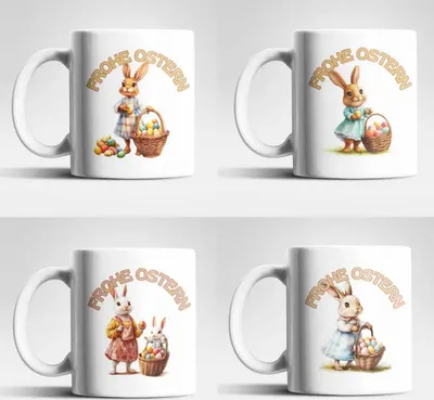 Produktbild von Ostern Hase Ostereier Kaffeetasse Teetasse Tasse Geschenkidee 325 ml – 4er Set