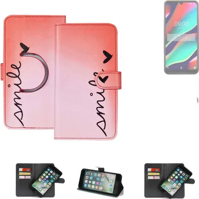 Produktbild von K-S-Trade Schutzhülle Handyhülle kompatibel mit Wiko View 3 Hülle cover bookstyle Etui ''smile'' rot Standfunktion Kameraschutz (1Stk)