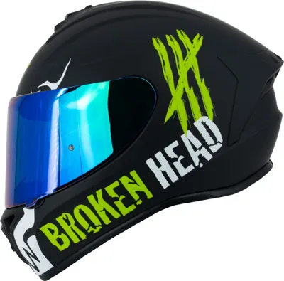 Produktbild von Broken Head Integralhelm Adrenalin Therapy 4X Schwarz-Weiß + Grün Verspiegeltes Visier : L (59-60 cm) Größe: L (59-60 cm)
