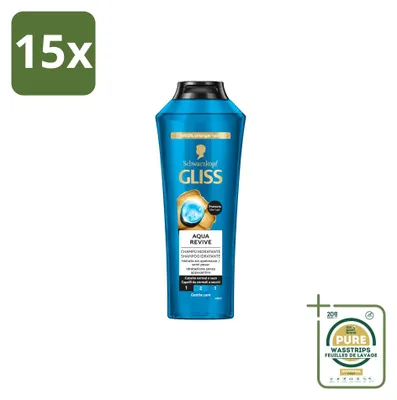 Produktbild von 15 x Gliss-Kur Aqua Revive Shampoo – Erfrischend und feuchtigkeitsspendend – 400 ml - Vorratspackung - 15 Stücke