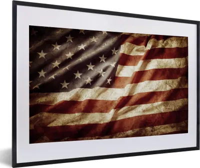 Produktbild von MuchoWow® MuchoWow® Gerahmtes Poster Flagge - Vintage - Licht - Amerika 60x40 cm - Poster mit zchwarzem Bilderrahmen - Schlafzimmer - Plakat in Rahmen - Drucken
