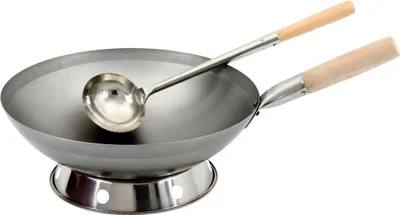 Produktbild von WOK SET, 40RB-K02-R04, Wok Pfanne 40 cm Ø runder Boden + Wok Kelle + Wok Ring