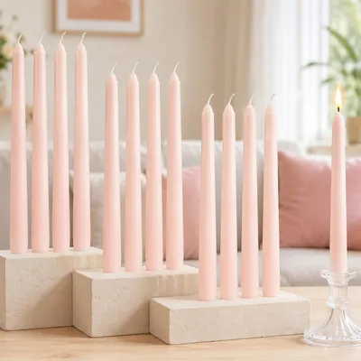 12 roze Tafelkerzen, 25,5 cm, bis 8 Std. Brenndauer