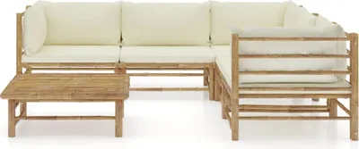 Produktbild von vidaXL 6-tlg. Garten-Lounge-Set mit Cremeweißen Kissen Bambus