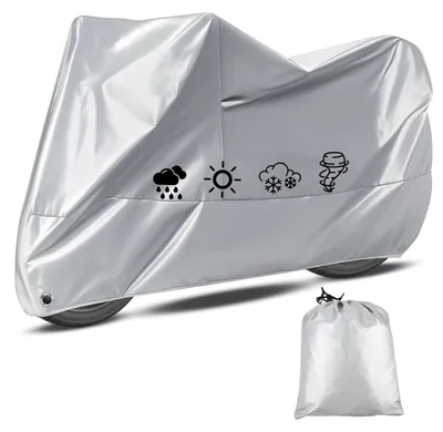 Produktbild von Motorradabdeckung, 210D wasserdicht und UV-beständig, Motorradgaragenabdeckung, winterfeste Motorradabdeckung für den Außenbereich, Motorradabdeckung für Roller und Mopeds (silber, L, 200x90x100cm)