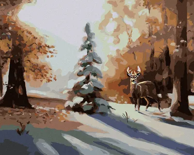Produktbild von Zuty - Malen nach Zahlen - HIRSCH AM SCHNEEBEDECKTEN BAUM (D. RUSTY RUST), 40x50 cm, mit Keilrahmen (bereits gespannt)