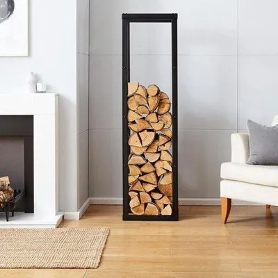 Productafbeelding van Houtrek 150×40×25 cm – Metaal, Zwart – Haardhout Opslag voor Binnen & Buiten – Brandhoutrek / Houtopslag – Industrieel
