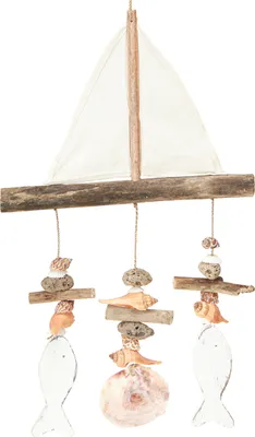 Produktbild von Windspiel Segelschiff Deko Maritim Holz Hängedeko 56cm