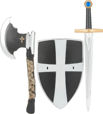 Immagine prodotto di Set costume da cavaliere per bambini con spada e scudo nero-argento
