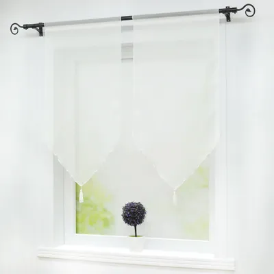 Voile-Gardinen mit Quaste, 45x90 cm, weiß, 2 Stück