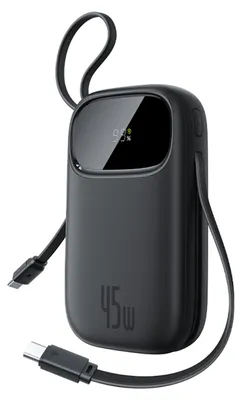 Produktbild von Powerbank Baseus EnerFill FC31, 20000 mAh, 45 W, mit digitaler Anzeige und 2 integrierten USB-C-Kabeln – Schwarz