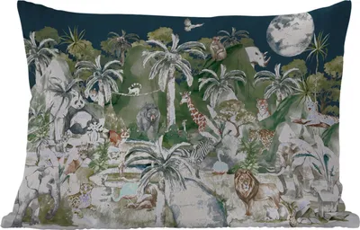 Produktbild von MuchoWow® Outdoor Kissen - Kinder - Dschungel - Natur - Tiere - Pflanzen - 60x40 cm - Wetterfest - Lounge Kissen - Zierkissen - Kissen für Innenräume
