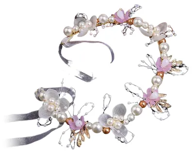 Produktbild von Haarreif mit floralem Schmetterlingsdesign, verstellbarem Band, Damenhaarreif im griechischen Bohème-Stil mit Kunstperlen und Zirkonia, ideal für Hochzeiten, Brautjungfern und als Feen-Haarreif.