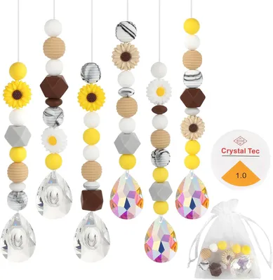 Produktbild von Kristall-Sonnefänger Set, 6 Stück mit K9 Kristallkugeln, 40 Perlen, 5 m Perlkordel, für Fensterdekoration