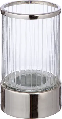 Produktbild von Gilde Windlicht, zylindrisch, "Nova", Glas, klar, silberfarben, , H. 21 cm, D. 12 cm  53248