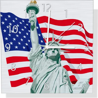 Produktbild von Wallario Design Wanduhr Freiheitsstatue USA aus Aluverbund, Größe 30 x 30 cm
