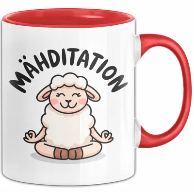 Produktbild von Schaf Tier Bauer Tasse Becher Geschenk Lustige Geschenkidee Spruch Mahditation (Rot)
