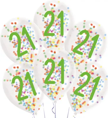 Zdjęcie produktu dla Amscan Balony Confetti 21 lat 27,5 cm lateksowe białe 6 szt