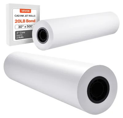 Image de Papier grand format VEVOR Rouleaux de papier 762 mm (L) / 152,4 m (L), 2 rouleaux de 20 lb Rouleaux de papier pour traceur idéal pour les dessins CAO Plans techniques Cartes SIG Projets architecturaux Papier pour traceur