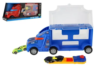 Image de Camion-remorque + 2 voitures en plastique de 28 cm, à roues libres, 2 couleurs, dans une boîte de 29 x 12 x 8 cm