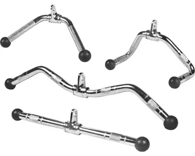 Zdjęcie produktu dla Zestaw uchwytów do wyciągu linowego GORILLA SPORTS® – szeroki uchwyt do wiosłowania, drążek do ćwiczeń bicepsów i tricepsów, drążek SZ, drążek do wyciągu górnego, z przegubem obrotowym, do 200 kg, antypoślizgowy, chromowany – uchwyty do wyciągów linowych, trenażer przedramion