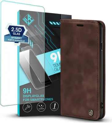 Produktbild von Handy Hülle für Apple iPhone 7 / 8 / SE (2020) mit 9H Displayglas Klapphülle Bookcase Flip Cover Handy Tasche Etui Farbe: Dunkelbraun