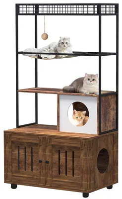 Produktbild von Katzentoilette Gehege, Mehrstöckiger Spielbereich, Robuste Konstruktion, Braun