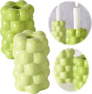Immagine prodotto di LS-LebenStil Design Set di 2 portacandele in Vetroceramica Veduras 12 cm, verde; portacandele per candele a bastoncino, portacandele decorativi