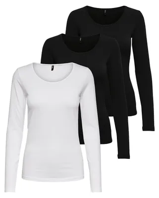 Produktbild von ONLY Damen Onllive Love LS O-Neck TOP 3-Pack, Black/Black/White, XS