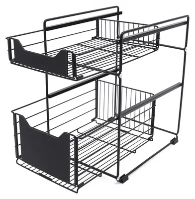 Produktbild von Unterspülenschrank Organizer Regal - 2-stöckiges Badregal - Bodenstehendes Metallregal - Mit Körben - Für Küche und Bad - Schwarz