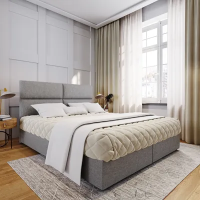 Produktbild von Masseno Boxspringbett LONIS 140x200 cm Komplett-Set mit Bonell Matratze und Topper, Polsterbett mit Bettkästen -Hellgrau, SAWANA 21
