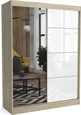 Produktbild von Moderner Kleiderschrank mit Schiebetüren ZANU 160 cm Hochglanzplatte (SONOMA)
