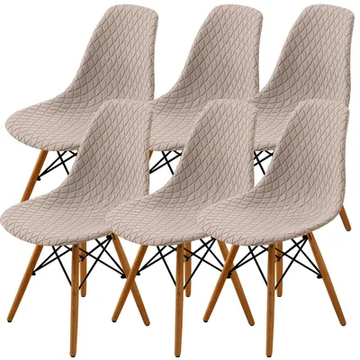 Stuhlhussen Set 6er, Kaki, elastisch, waschbar, für Esszimmerstühle