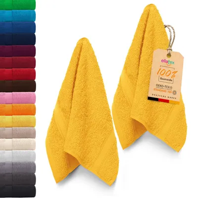 Produktbild von EllaTex PARIS 2er Set Gästetücher 30x50 cm – 100% Baumwolle, 500 g/m² Frottier, in Farbe: Sonnengelb