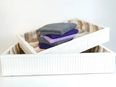 Produktbild von 2er Set Tabletts, Körbe Bambus weiß Rechteckig Gastronomie Tablett Aufbewahrung Ordnungshelfer Regalaufbewahrung Aufbewahrungskorb Regalkorb Aufbewahrungskorb weiß Set, Stoffbezug, Aufbewahrungsbox rechteckig Weiß