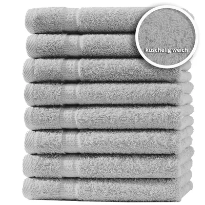 Produktbild von 8er Set Gästetücher Handtücher Duschtücher Badetücher Frottee 100% Baumwolle, Farbe:Silber, Größe:Duschtücher 70x140 cm