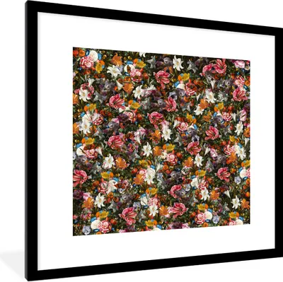 Produktbild von MuchoWow® Gerahmtes Poster Blumen - Schmetterling - Design - Kunst - Abstrakt - Malerei - Alte Meister 40x40 cm - Poster mit Schwarzem Bilderrahmen Wandposter Rahmen Foto Bilder - Poster - Plakat im Rahmen