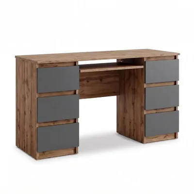 Immagine prodotto di Scrivania CUBA Rovere Wotan / Antracite – Scrivania Porta PC con 6 Cassetti e Ripiano Tastiera Estraibile, L130 x H78 x P50 cm