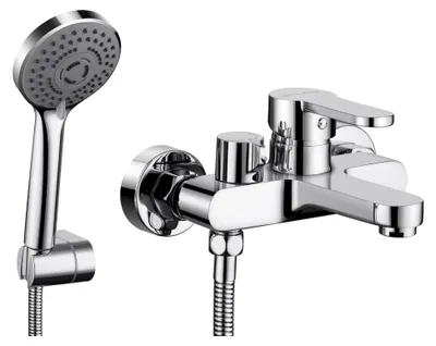 Produktbild von Badewannenarmatur mit 3 Strahlarten und Handbrause, Einhebel-Wasserhahn mit Schlauch und Wandhalterung, Wannenbatterie-Duschset für das Bad (Chrom)