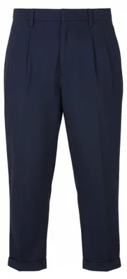 Produktbild von Scotch & Soda Damen-Hose, dunkelblau, plissiert, verkürzter Umschlag, lockere Passform