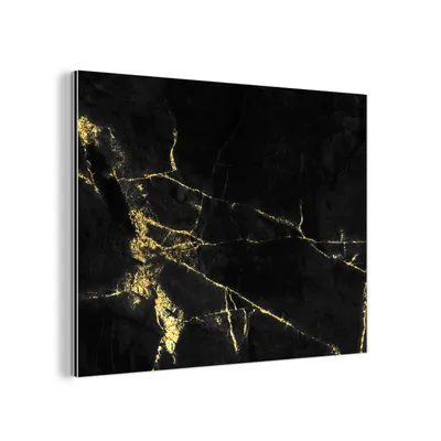 Obrázek produktu pro MuchoWow® Hliníkové obrazy Nástěnná dekorace Kovový obraz Nástěnné umění 40x30 cm Mramor - Černá - Zlatá - hliníkový obraz Dibond Nástěnný obraz - Dekorace Obývací pokoj