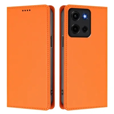 Image de Etui en cuir pour Motorola Moto G 5G 2025, étui magnétique en cuirPolyuréthaneavec support Orange